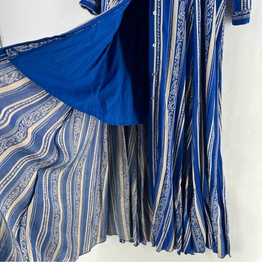 Free People After The Storm‎ Maxi Dress Button Front Paisley 3/4 Sleeve Boho